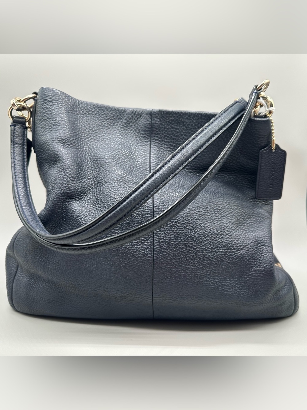 Coach Madison Phoebe Pebbled Leather Shoulder Bag - Navy